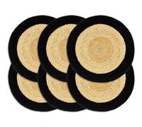 vidaXL Napperons 6 pcs Naturel et noir 38 cm Jute et coton Noir