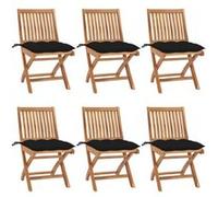 vidaXL 6x Teck Solide Chaises Pliables de Jardin avec Coussins Sièges de Salle à Manger d'Extérieur Sièges de Patio Chaises de Terrasse bois de teck G
