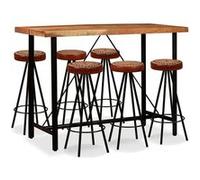 vidaXL 7-delige Barset massief acaciahout, echt leer en canvas275135 Brun G