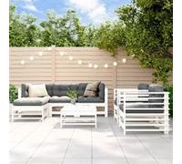 vidaXL Salon de Jardin 7 pcs, Canapés avec Repose-pied, Ensemble de Meubles avec Table Basse Patio Terrasse, Rustique, Blanc Bois de Pin Massif