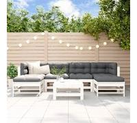 Salon de Jardin 7 pcs, Canapés avec Repose-pied, Ensemble de Meubles avec Table Basse Patio Terrasse, Rustique, Blanc Bois de Pin Massif 3186397