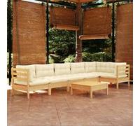 vidaXL 7-delige Loungeset met crÃmekleurige kussens grenenhout3096400 G