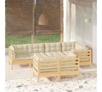vidaXL 7-delige Loungeset met crÃmekleurige kussens grenenhout3096490 G