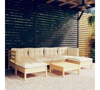 7-delige Loungeset met crÃmekleurige kussens grenenhout3097085