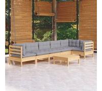 Vidaxl Salon De Jardin 7 Pcs Avec Coussins Gris Bois De Pin Gris