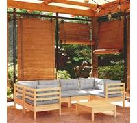 Vidaxl Salon De Jardin 7 Pcs Avec Coussins Gris Bois De Pin Gris