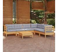 vidaXL 7-delige Loungeset met grijze kussens massief grenenhout3096688 Gris G