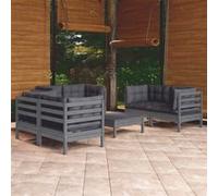 Vidaxl Salon De Jardin 7 Pcs Avec Coussins Bois De Pin Massif Gris