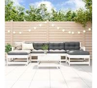 Salon de Jardin avec Coussins 7 pcs, Canapés avec Dossier et Accoudoir, Ensemble de Meubles avec Table Basse Patio Terrasse, Blanc Bois Massif