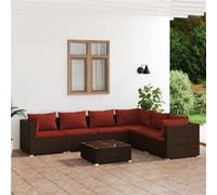 vidaXL 7-delige Loungeset met kussens poly rattan bruin3101731 Marron G