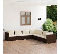 vidaXL 7-delige Loungeset met kussens poly rattan bruin3101746 Marron G
