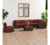 7-delige Loungeset met kussens poly rattan bruin3102331
