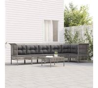 vidaXL Salon de Jardin avec Coussins 7 pcs, Ensemble de Meubles de Terrasse, Mobilier d'Extérieur, Canapé de Patio, Moderne, Gris Résine Tressée Gris