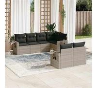 Vidaxl Salon De Jardin Avec Coussins 7 Pcs Gris Clair Résine Tressée