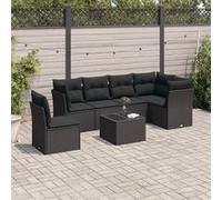 vidaXL 7-delige Loungeset met kussens poly rattan zwart3249544 Noir G