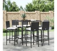 Vidaxl Ensemble De Bar De Jardin 7 Pcs Avec Coussins Noir Poly Rotin