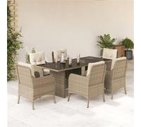 Vidaxl Ensemble À Manger De Jardin Et Coussins 7 Pcs Beige Poly Rotin