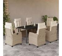 Vidaxl Ensemble À Manger De Jardin Et Coussins 7 Pcs Beige Poly Rotin