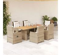 Vidaxl Ensemble À Manger De Jardin Et Coussins 7 Pcs Beige Poly Rotin