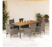 Vidaxl Ensemble À Manger De Jardin Et Coussins 7 Pcs Gris Rotin Acacia