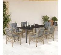 Vidaxl Ensemble À Manger De Jardin Coussins 7 Pcs Mélange Beige Rotin
