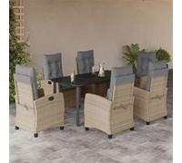 Vidaxl Ensemble À Manger De Jardin Coussins 7 Pcs Mélange Beige Rotin