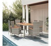 vidaXL Ensemble à manger de jardin Patio - résine tressée grise, avec coussins - 7 pièces