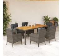 Vidaxl Ensemble À Manger De Jardin Et Coussins 7 Pcs Gris Rotin