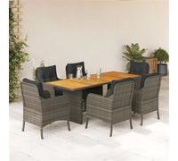 Vidaxl Ensemble À Manger De Jardin Et Coussins 7 Pcs Gris Rotin