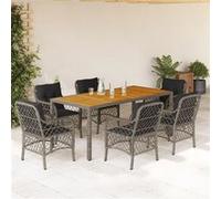 Vidaxl Ensemble À Manger De Jardin Et Coussins 7 Pcs Gris Rotin