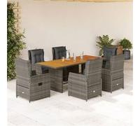 Vidaxl Ensemble À Manger De Jardin Et Coussins 7 Pcs Gris Rotin