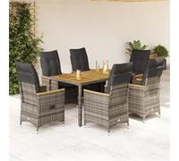 Vidaxl Ensemble À Manger De Jardin Et Coussins 7 Pcs Gris Rotin