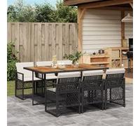 Vidaxl Ensemble À Manger De Jardin Coussins 7 Pcs Noir Résine Tressée