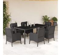 Vidaxl Ensemble À Manger De Jardin Coussins 7pcs Noir Résine Tressée