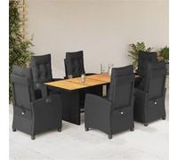 vidaXL Ensemble de jardin 7 pièces avec coussins Noir Poly Rattan