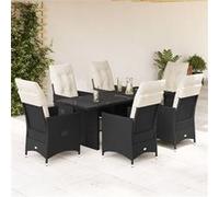 7-delige Tuinset met kussens poly rattan zwart3276700