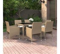 vidaXL 7-delige Tuinset poly rattan en gehard glas beige3058430 Beige G