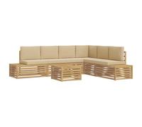 vidaXL 7 pc Ensemble de canapés d'extérieur Polyester Blanc et Beige, Canapé Moderne d'Extérieur, Mobilier Sectionnel Résistant, Salon de Jardin, Sièges Stylés pour Terrasse