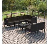 vidaXL 8-delige Loungeset met kussens poly rattan zwart3094393 Noir G