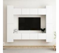 Vidaxl Ensemble De Meubles Tv 8 Pcs Blanc Aggloméré Blanc