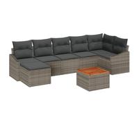 vidaXL 8-Teiliges Garten Sofa Set mit Kissen Grau Polyrattan Akazie für Outdoor Lounge Möbel Patio Ecksitz Modulares Sektionales Sofa Cube DREI-Sitzer