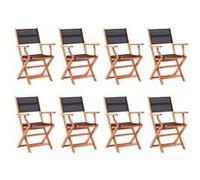 vidaXL 8x Eucalyptus Chaises Pliables de Jardin Sièges d'Extérieur Chaises de Terrasse Fauteuils de Patio Chaises d'Extérieur Noir Textilène Noir