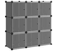 vidaXL 9× Cubes de Rangement Étagère Escalier de Bureau Armoire de Dortoir Organisateur de Rangement Panneaux Empilables Intérieur avec Portes Noir PP