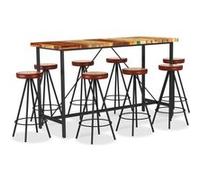 vidaXL 9-delige Barset massief gerecycled hout, echt leer en canvas3053446 Brun G