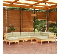 Vidaxl Salon De Jardin 9 Pcs Avec Coussins Crème Bois De Pin Solide