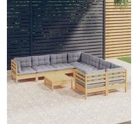 vidaXL 9-delige Loungeset met grijze kussens grenenhout3096976 Gris G