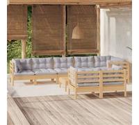 vidaXL 9-delige Loungeset met grijze kussens massief grenenhout3096507 Gris G