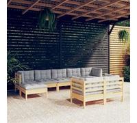 Vidaxl Salon De Jardin 9 Pcs Avec Coussins Gris Bois De Pin Massif Gris