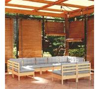 vidaXL 9-delige Loungeset met grijze kussens massief grenenhout3097198 Gris G