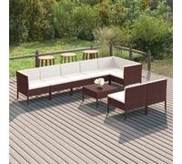 vidaXL 9-delige Loungeset met kussens poly rattan bruin3094395 Marron G